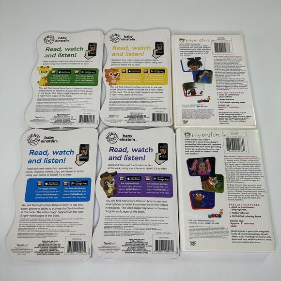 Baby Einstein Lot of 2 DVDs & 4 Video Fun Books World Animals Farm Park Jungle - Picture 2 of 10